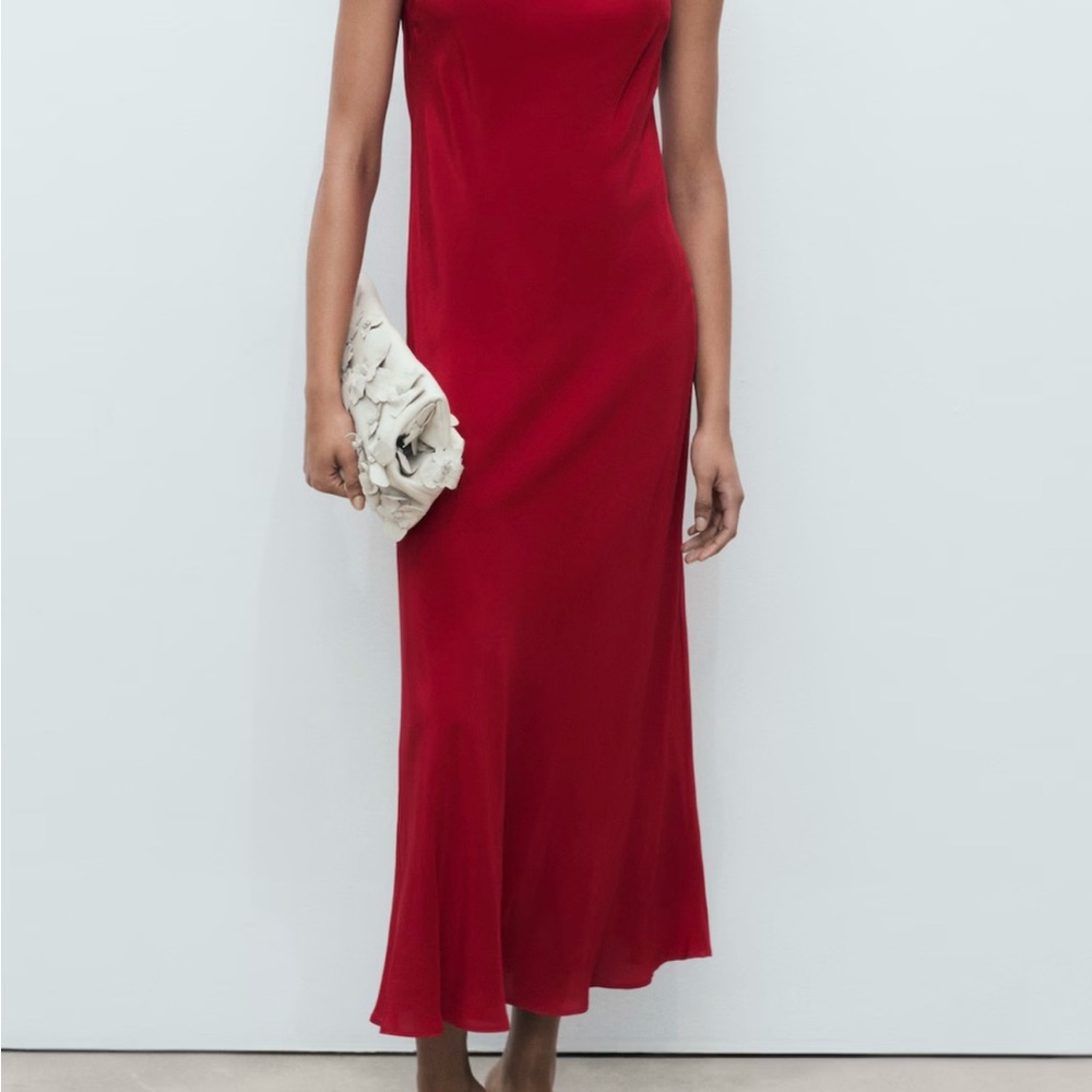 Mango Red Sheath Midi Dress Bateau Neckline